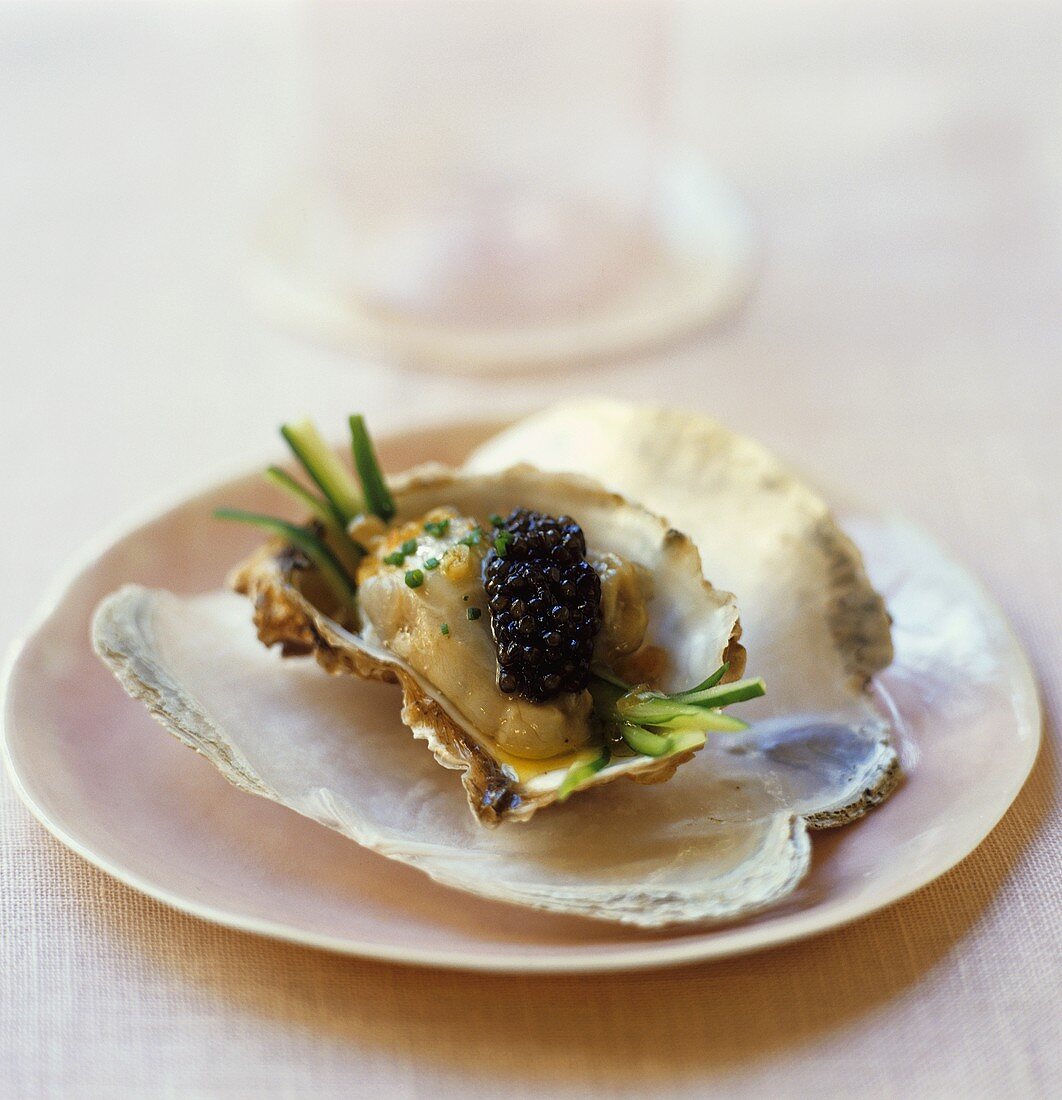 Oysters with caviar and Middle Eastern dressing