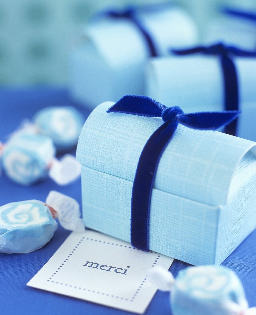 Blue gift boxes for sweets