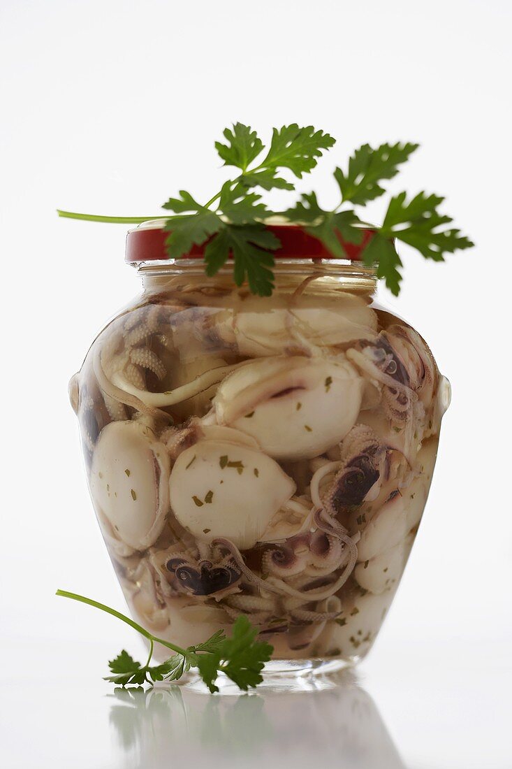 Marinated squid in jar