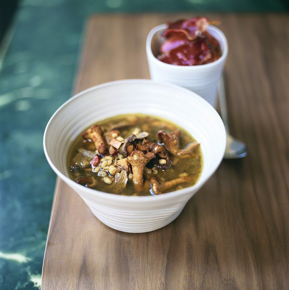 Chanterelle soup with pearl barley