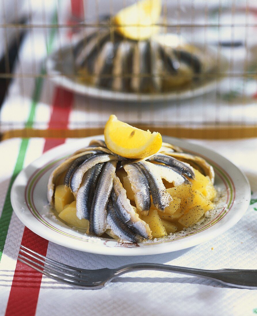 Matje herrings on boiled potatoes