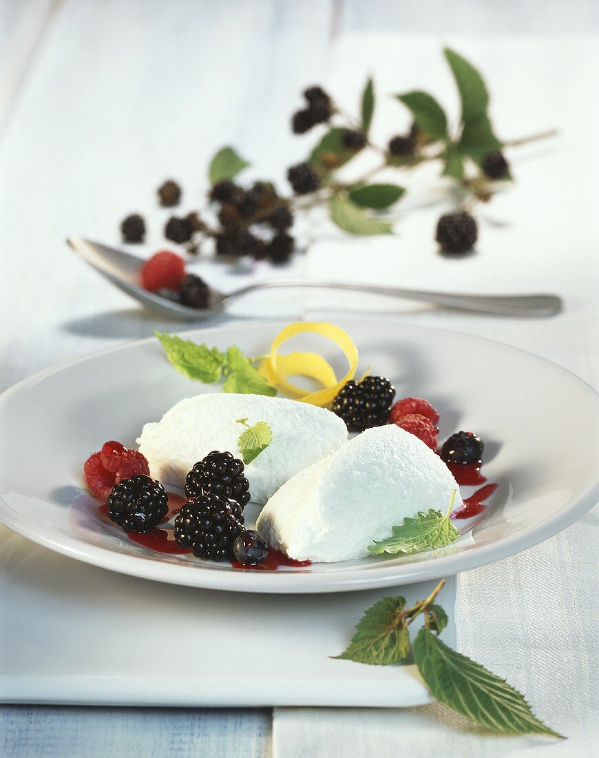 Lemon mousse with fruits of the forest