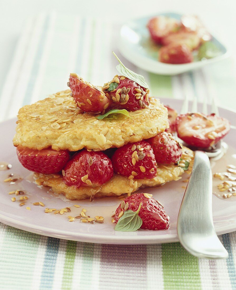 Buttermilk oat pancake with strawberries