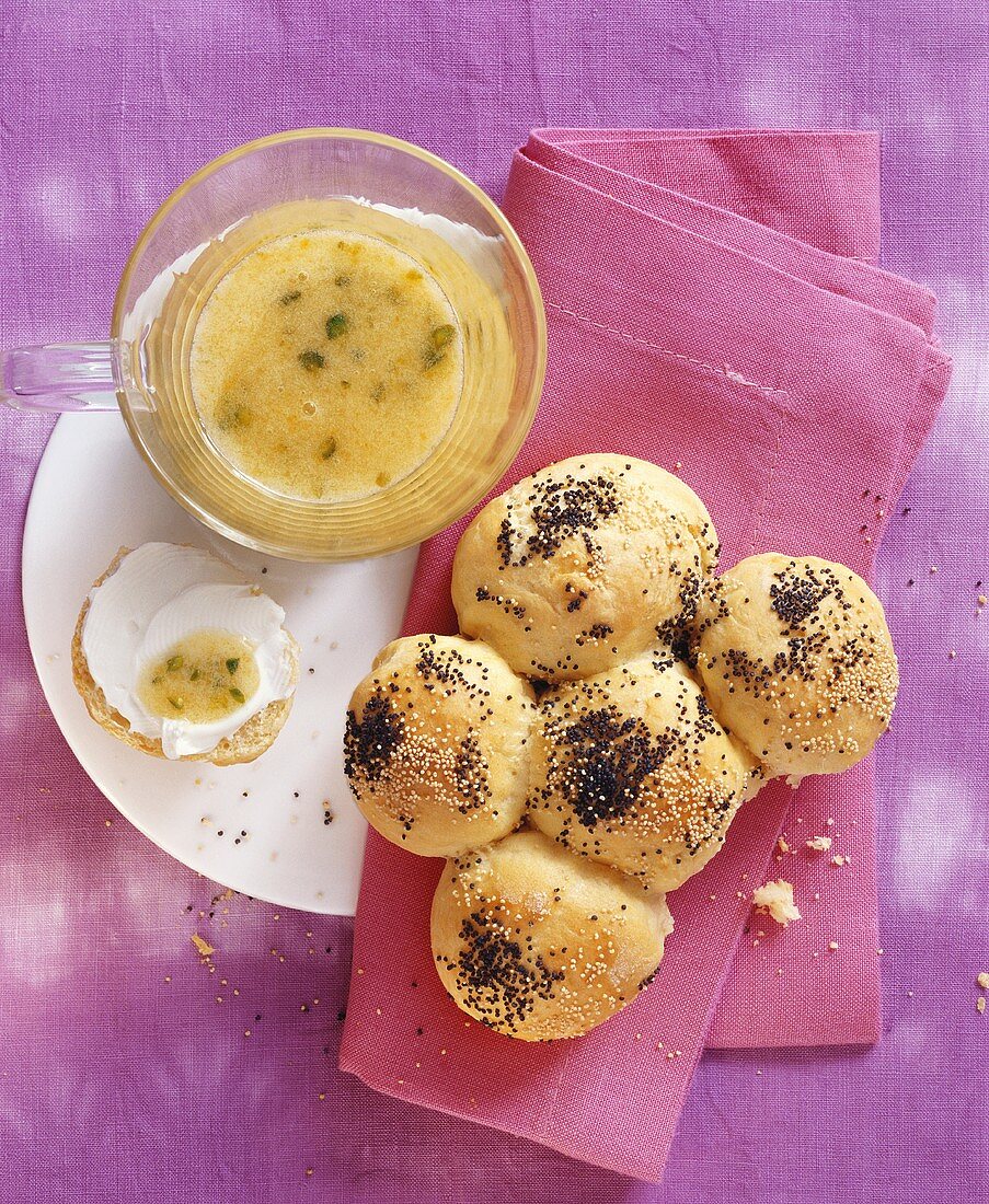 Milk rolls and apricot and pistachio jam