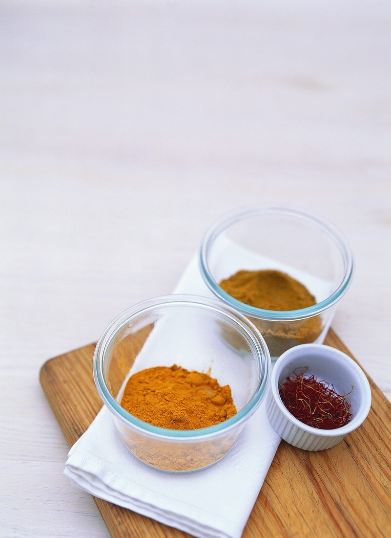 Three spices in small dishes