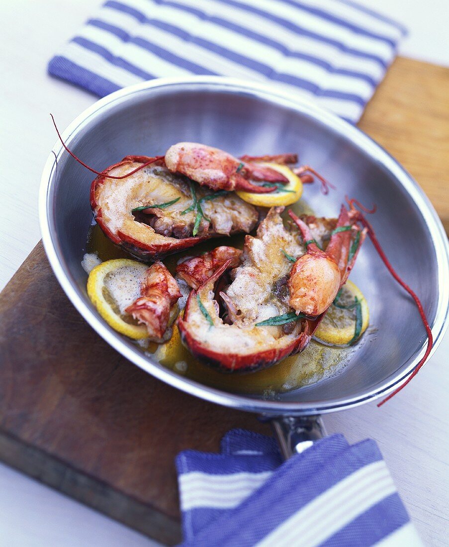Lobster fried in butter with lemon and tarragon