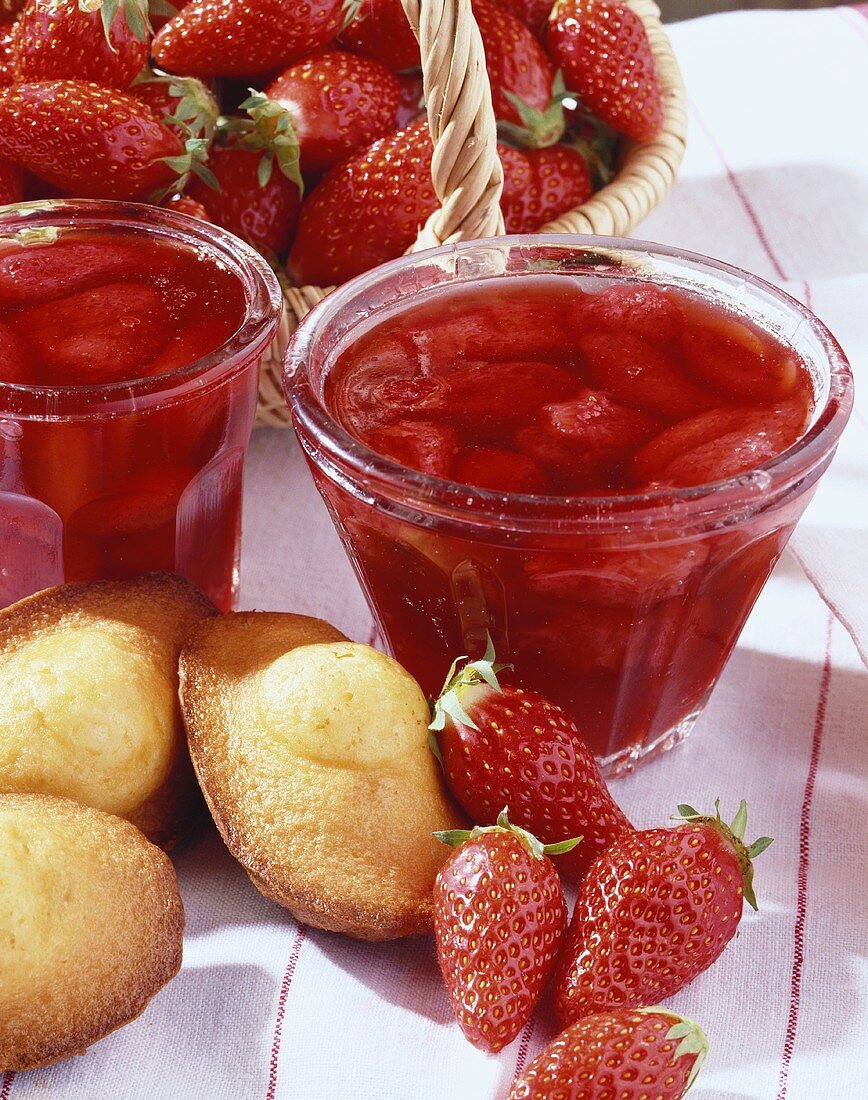 Strawberry jam and madeleines