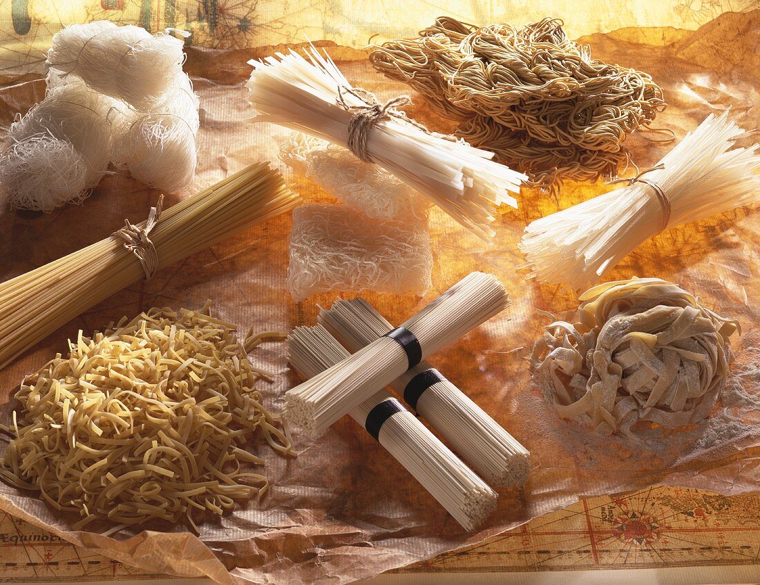 Various types of Asian noodles