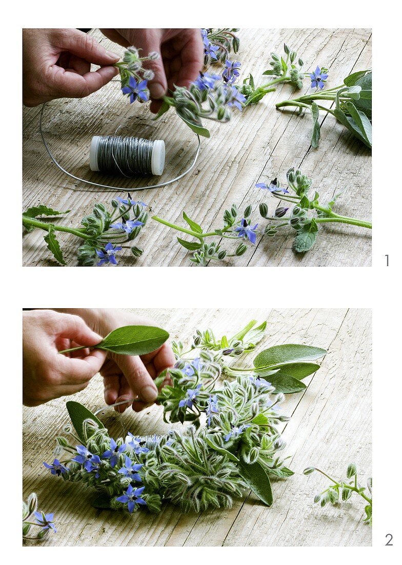 Making a borage wreath