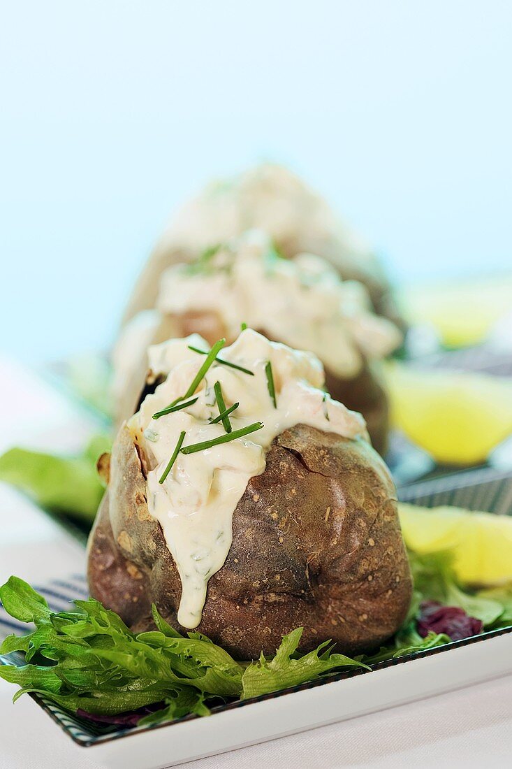 Baked potato with shrimp sauce