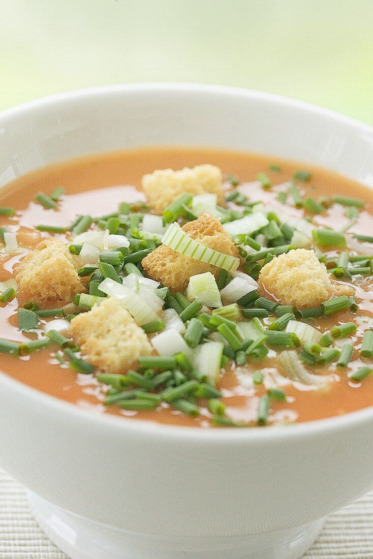 Tomato soup with chives and onions