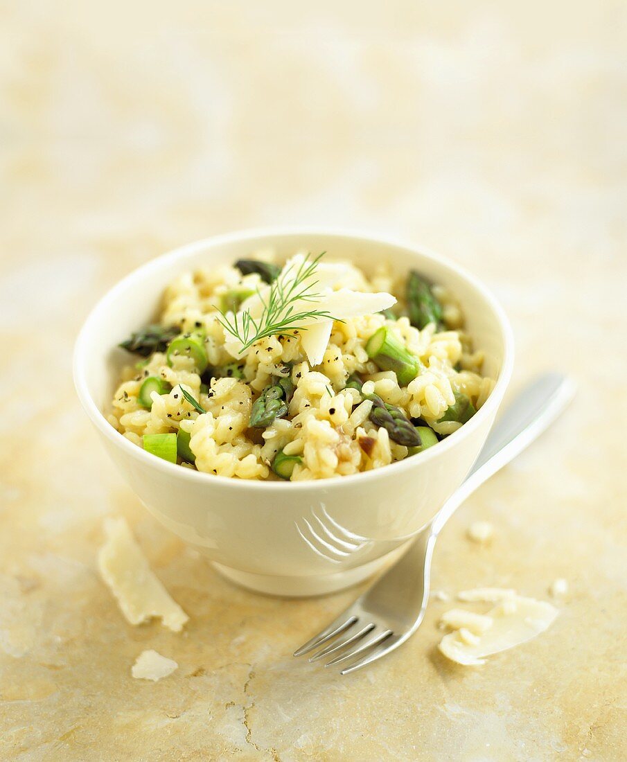 Asparagus risotto in a small bowl