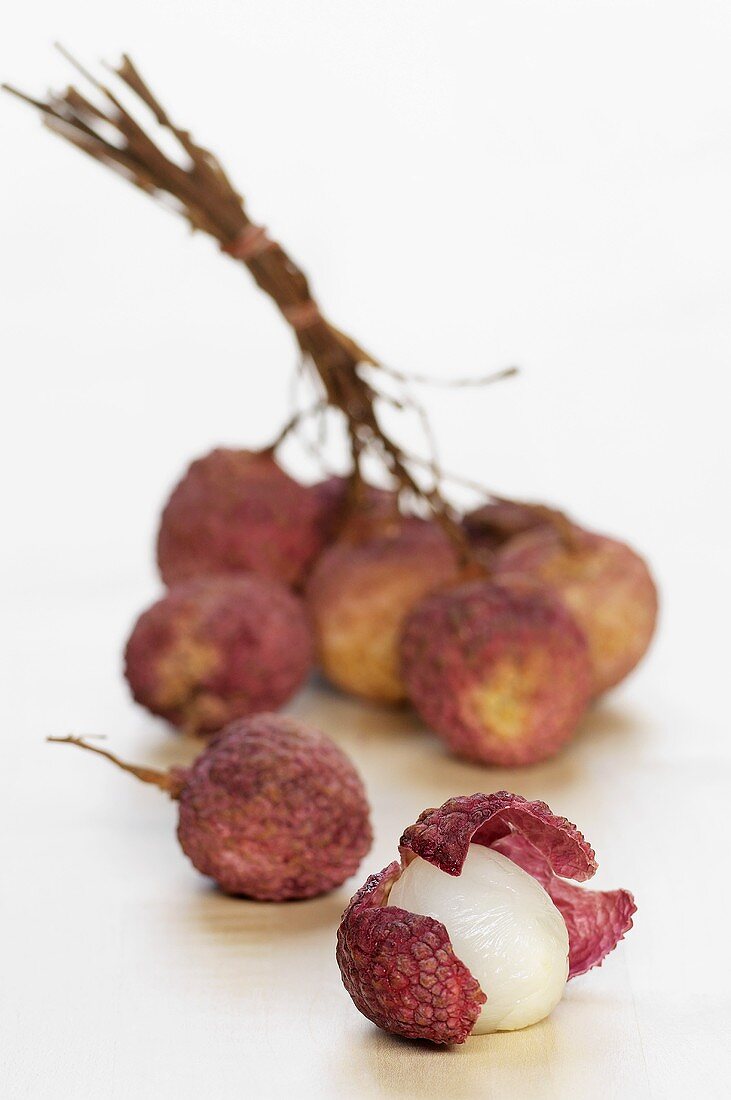 Lychees, one opened