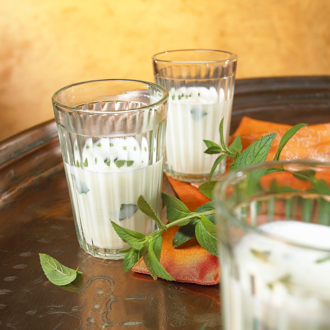 Ayran (yoghurt drink, Turkey) with mint