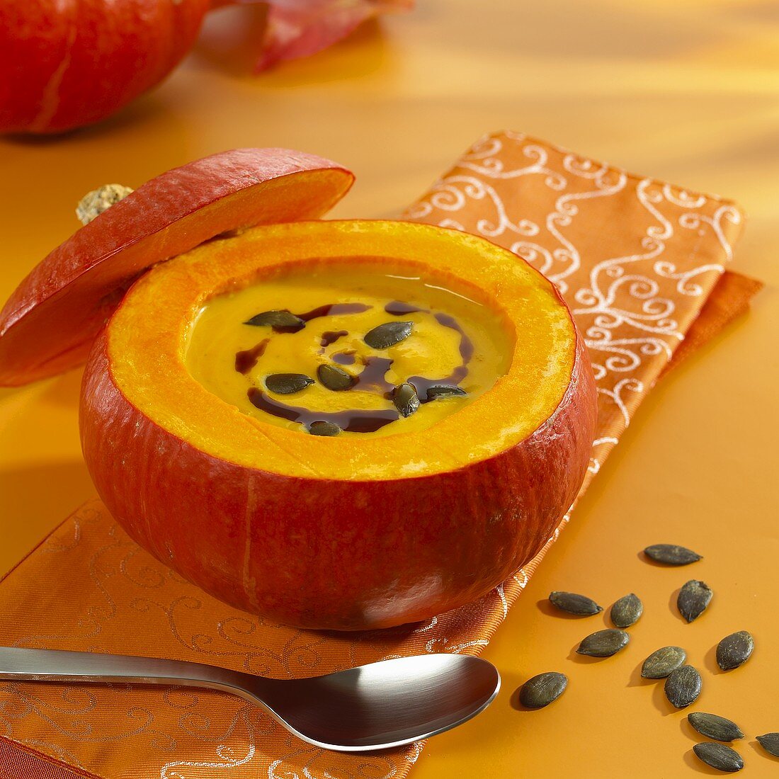 Styrian pumpkin soup in a pumpkin