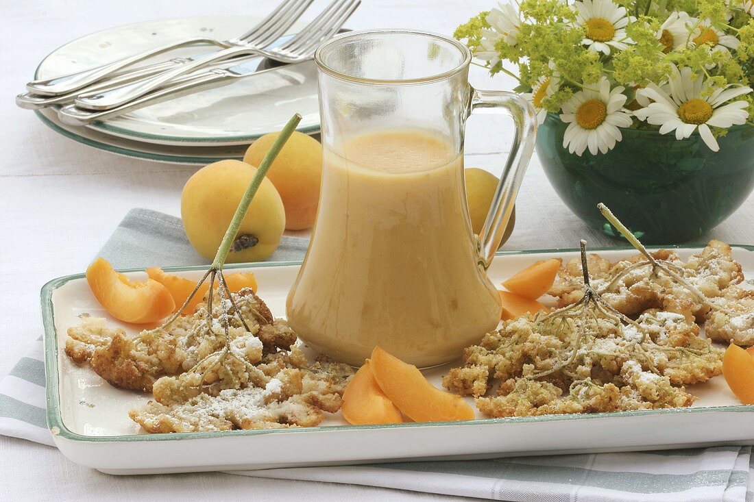 Elderflower fritters with apricot cream