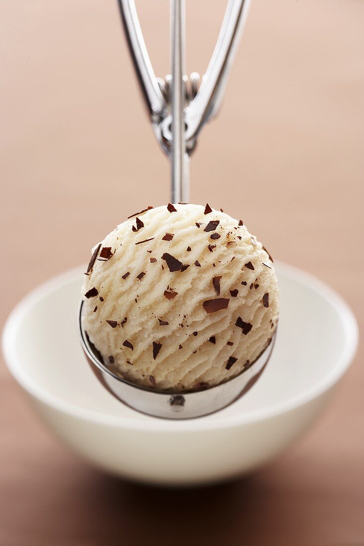 Stracciatella ice cream in ice cream scoop