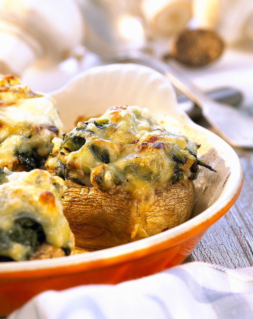 Baked mushrooms with spinach stuffing