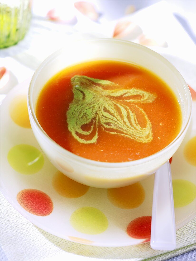 Tomato soup with basil pesto