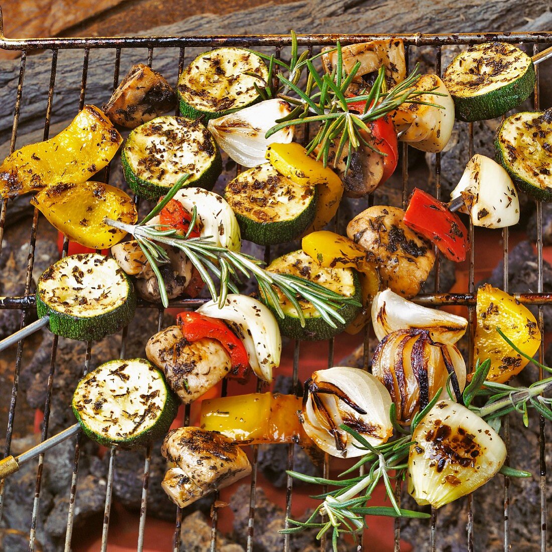 Vegetable kebabs on the barbecue