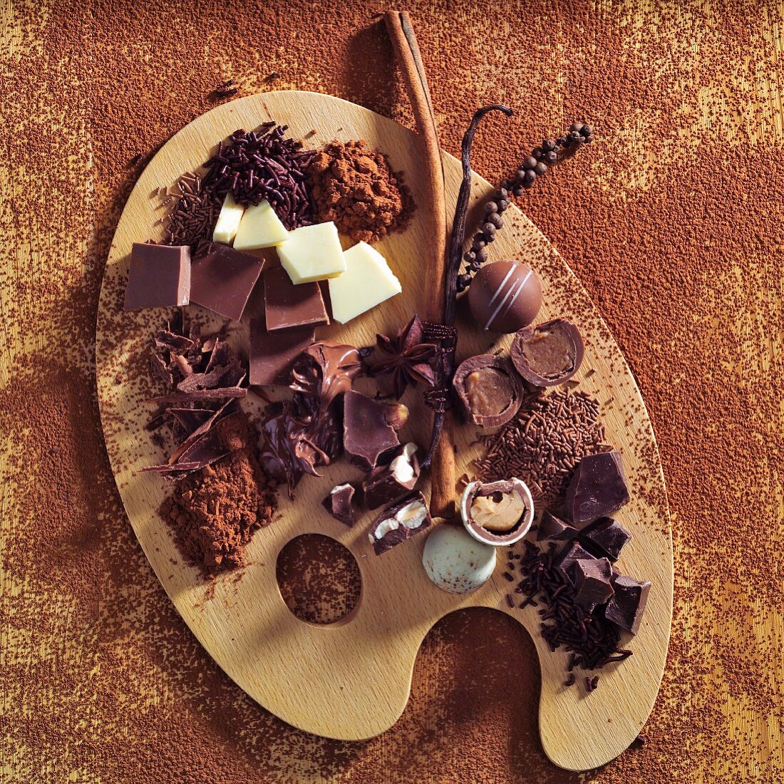 Still life with ingredients for making chocolates