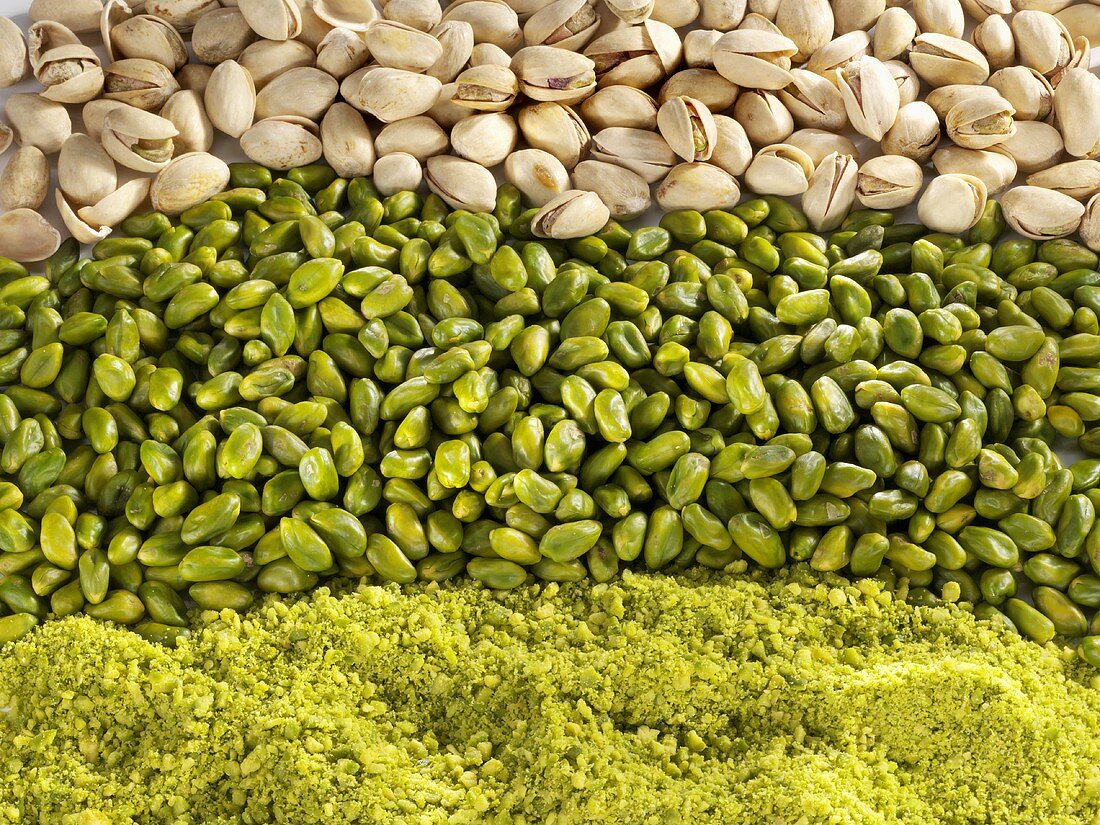 Pistachios: chopped, shelled and unshelled