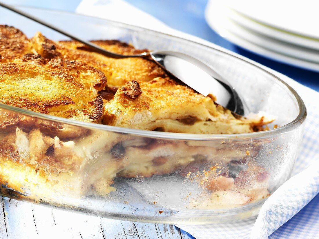 'Log pyre' (bread and butter pudding)