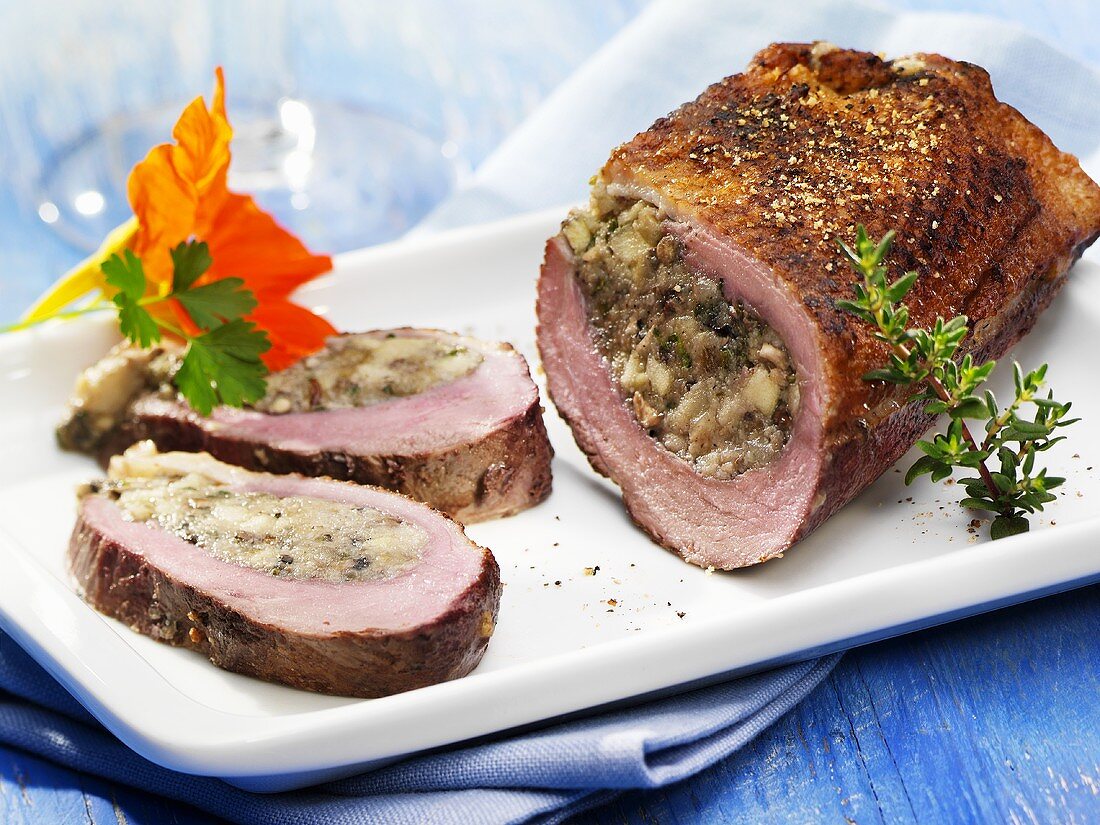 Duck breast with apple and mushroom stuffing