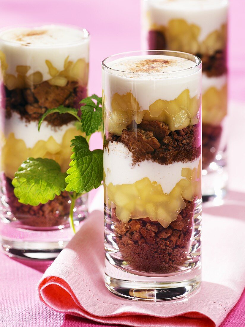 Apple trifle made with biscuits and yoghurt