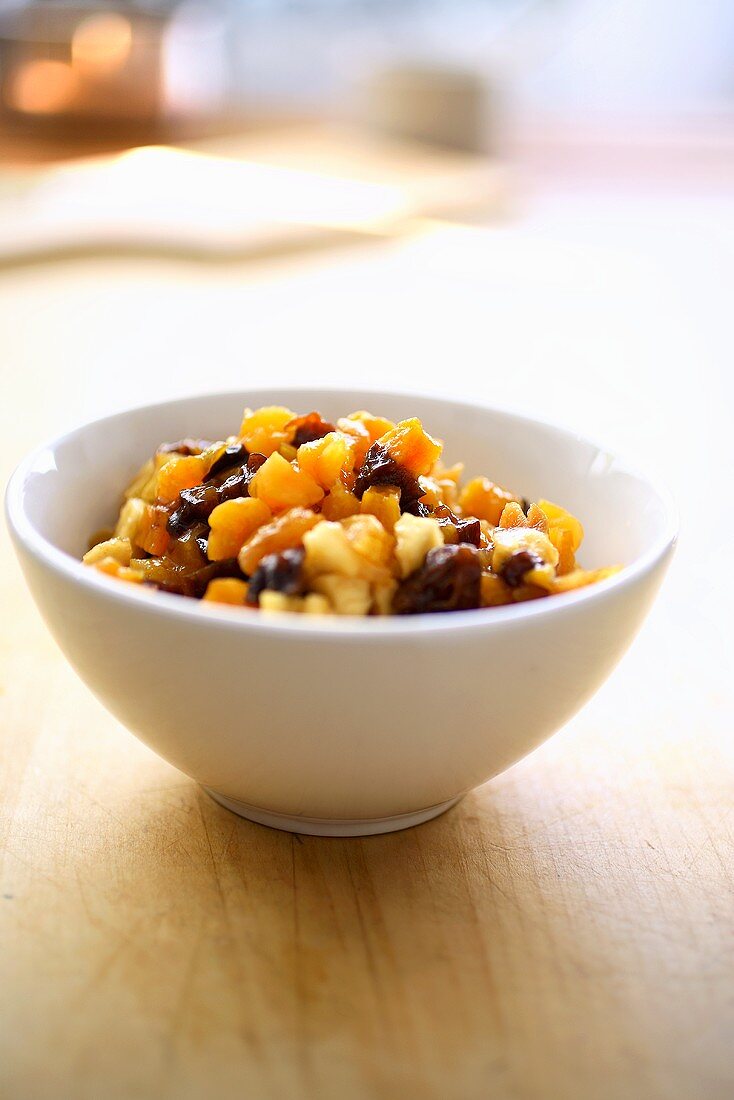 Dried fruit in a small bowl