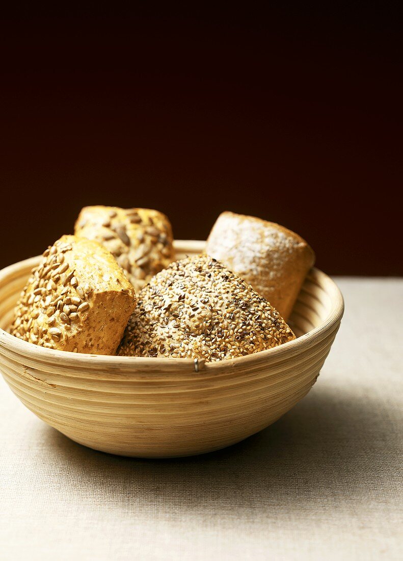 Wholemeal rolls in a bread basket