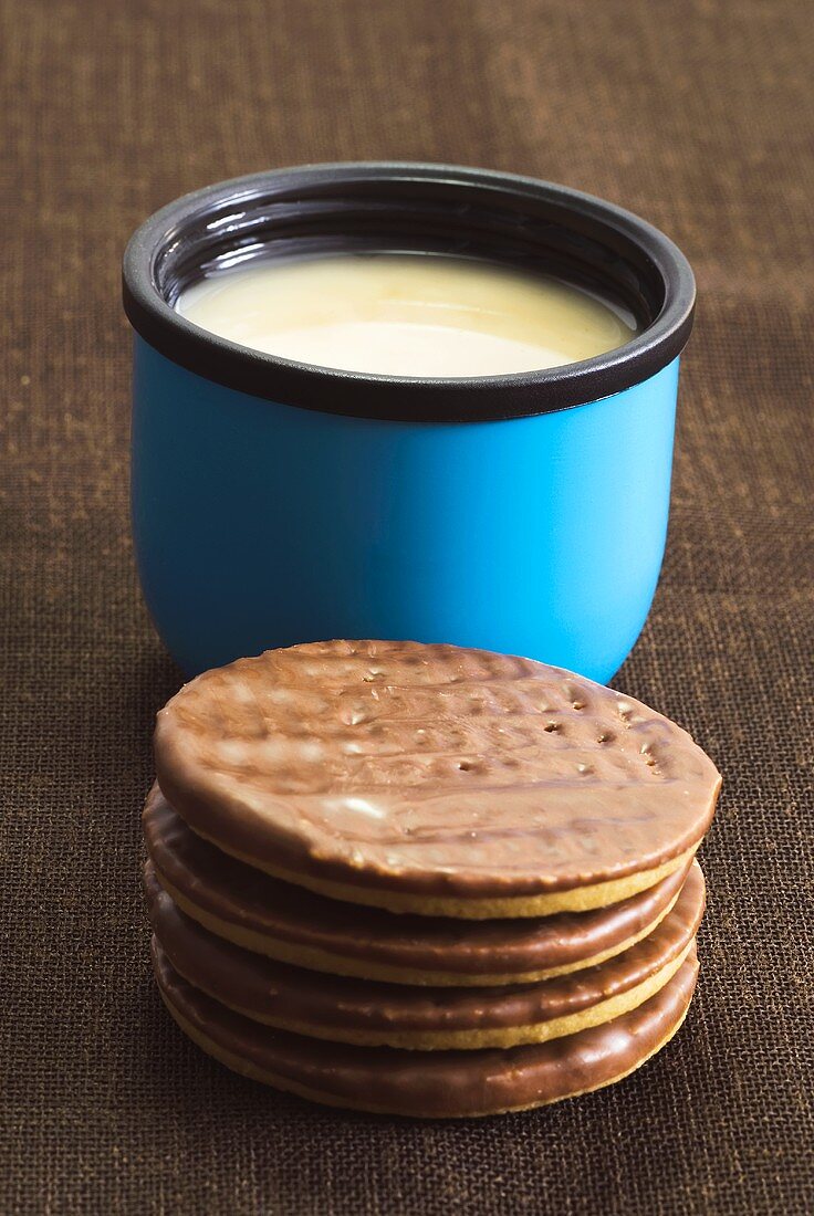 Tea with chocolate biscuits