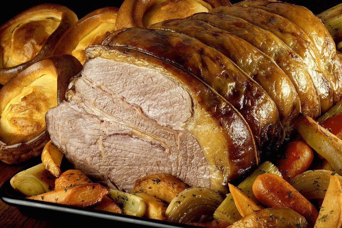 Roast beef with Yorkshire pudding and vegetables