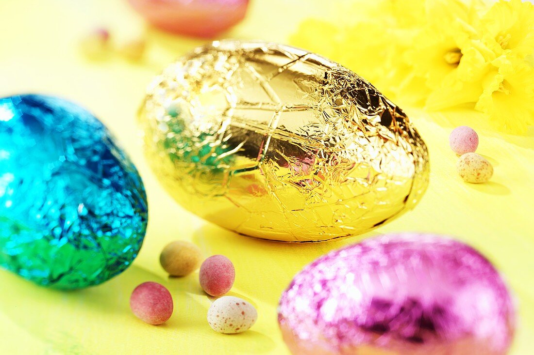 Coloured chocolate Easter eggs