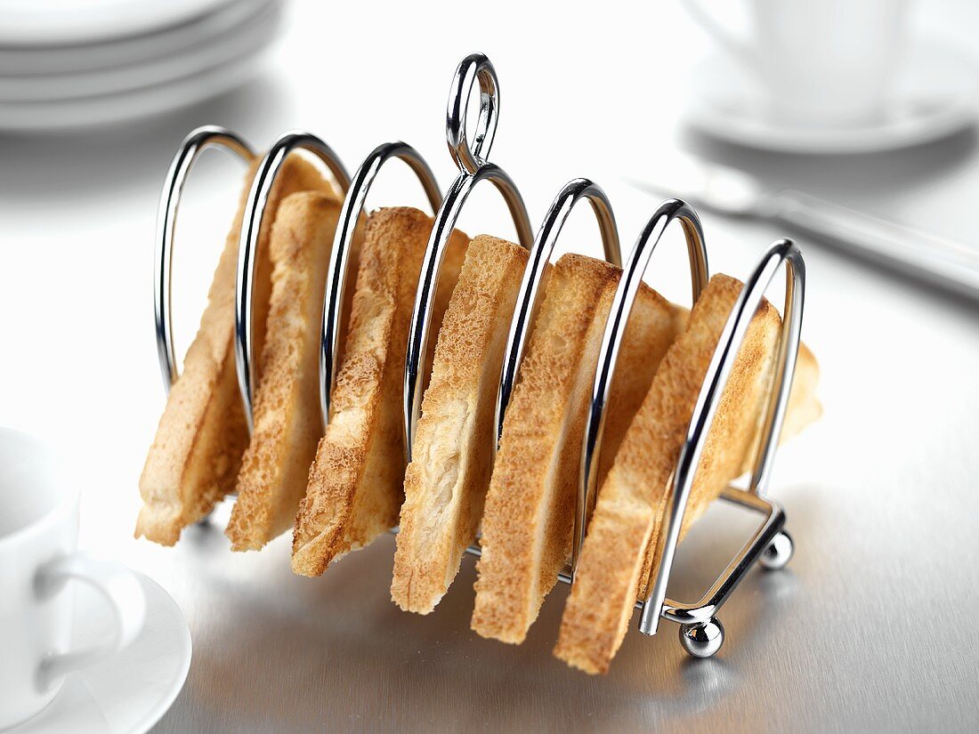 Toast triangles in a toast rack