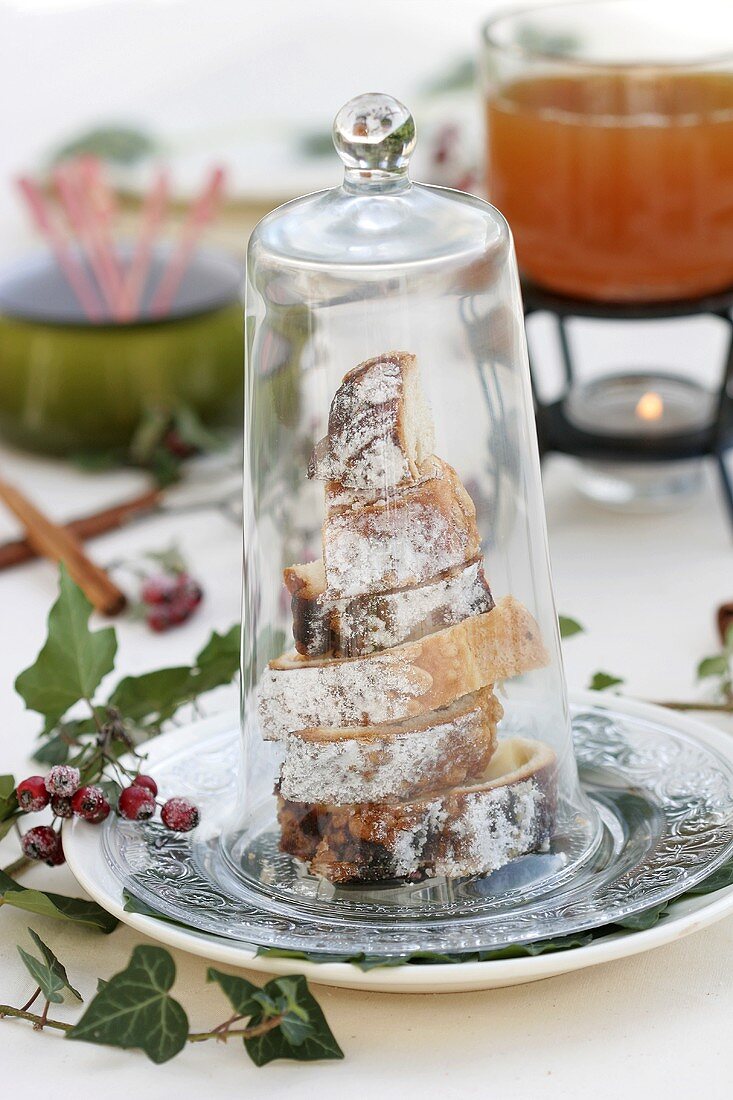 Marzipan plait under glass cover