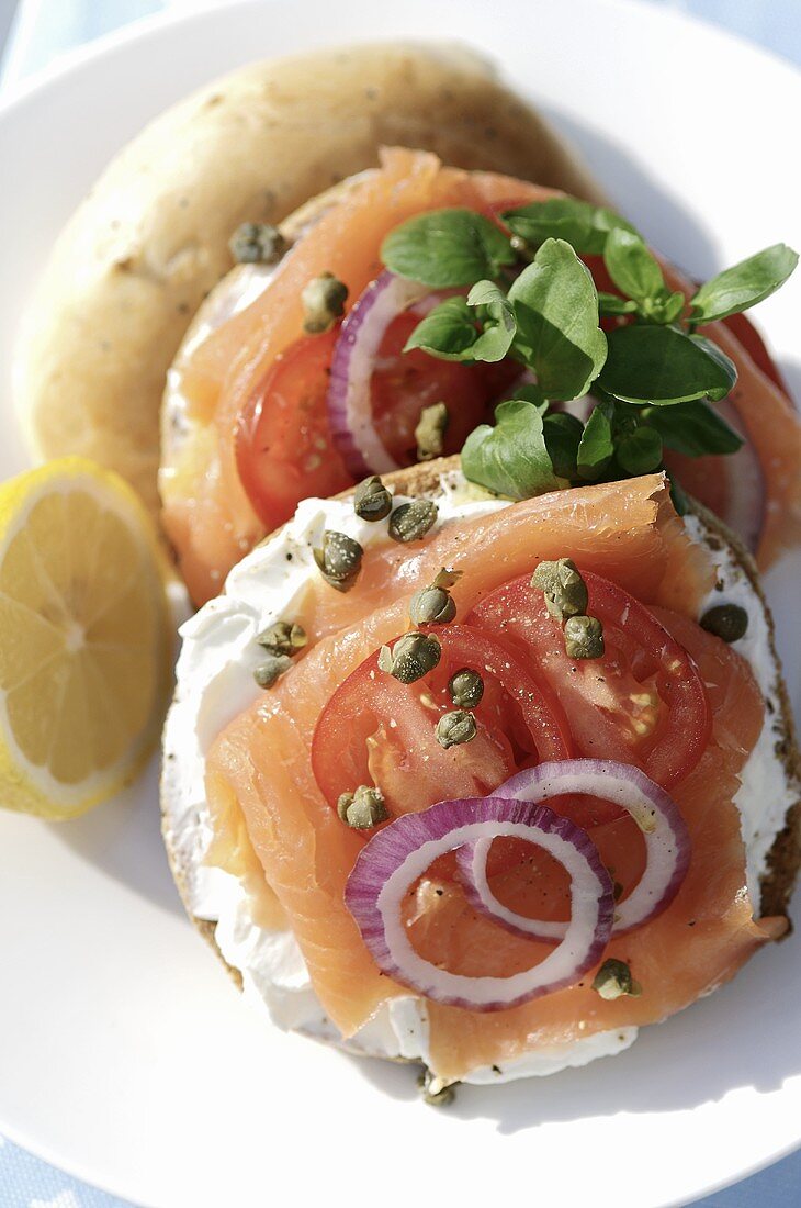 Smoked salmon and cream cheese bagel