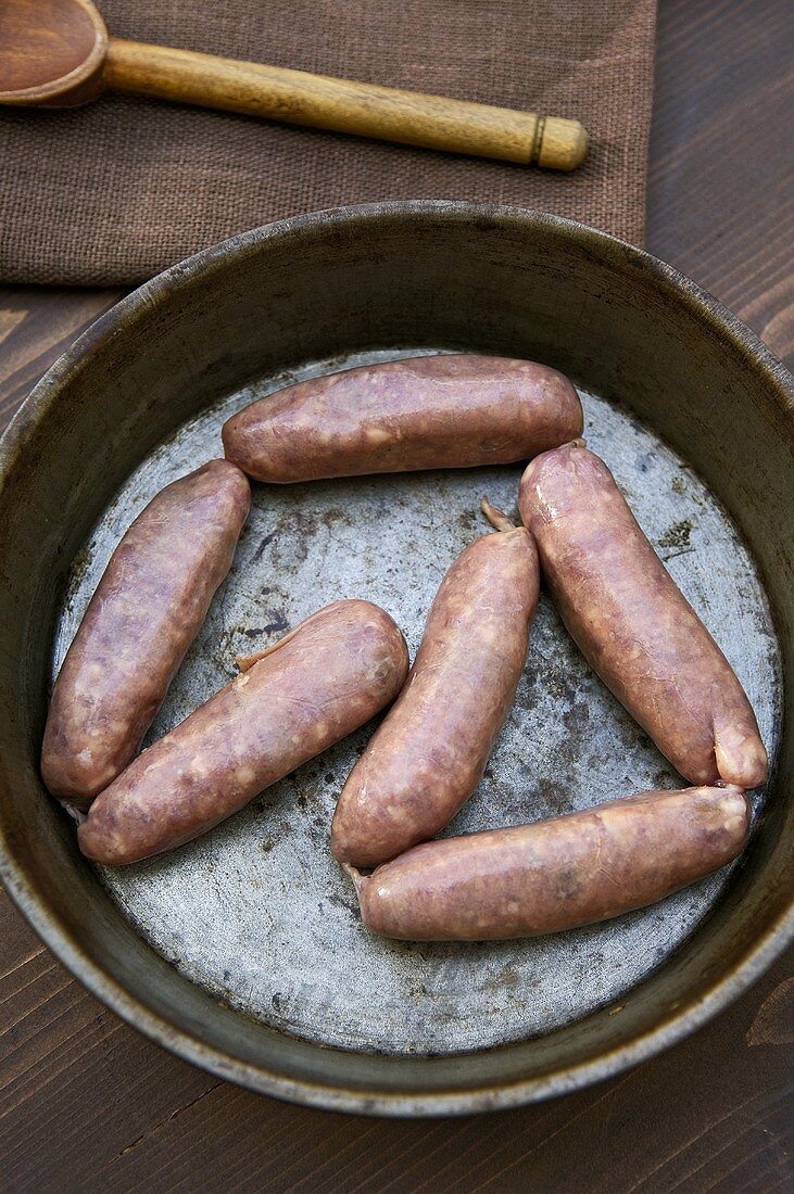 Sausages in a metal dish