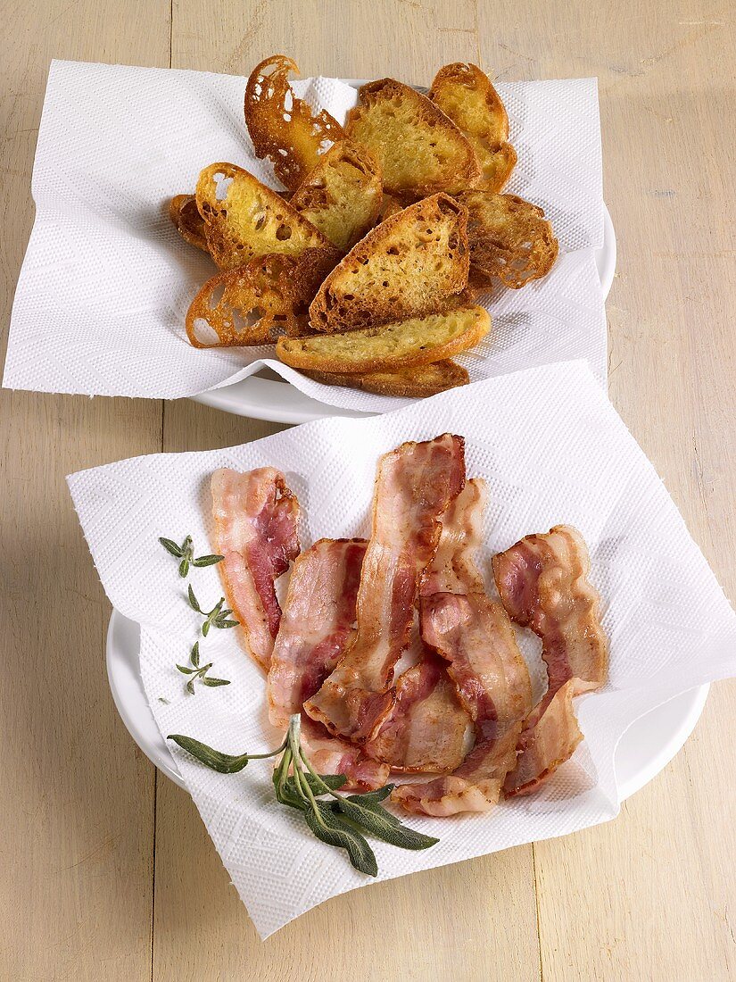 Fried bacon rashers and toasted bread
