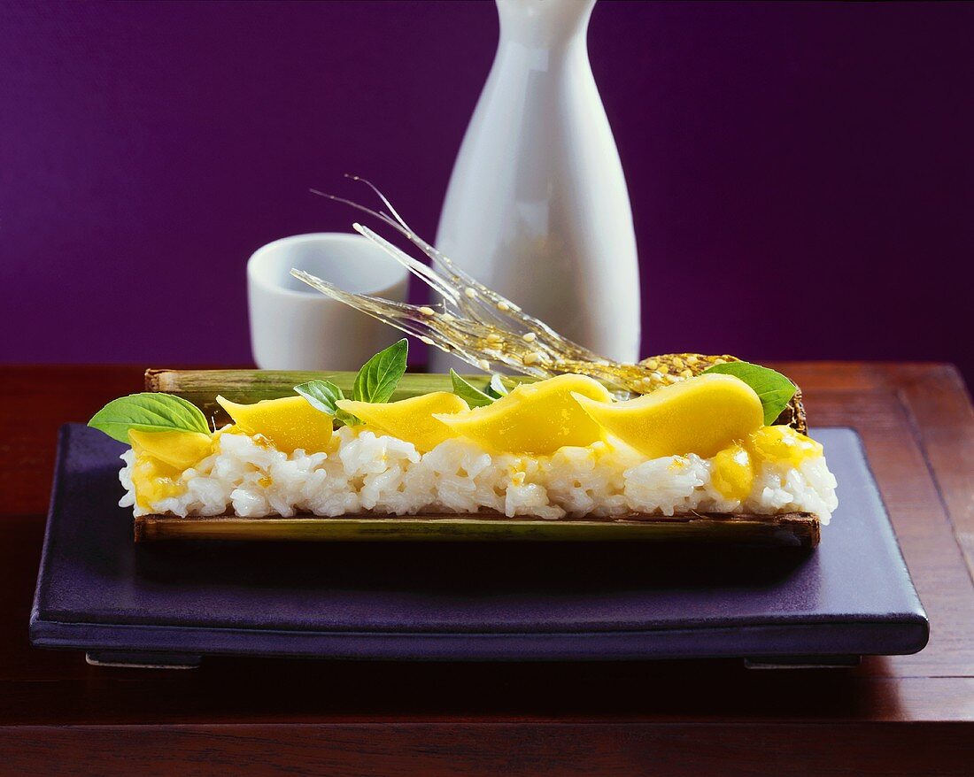 Sticky rice with coconut, mango & toasted sesame (Thailand)
