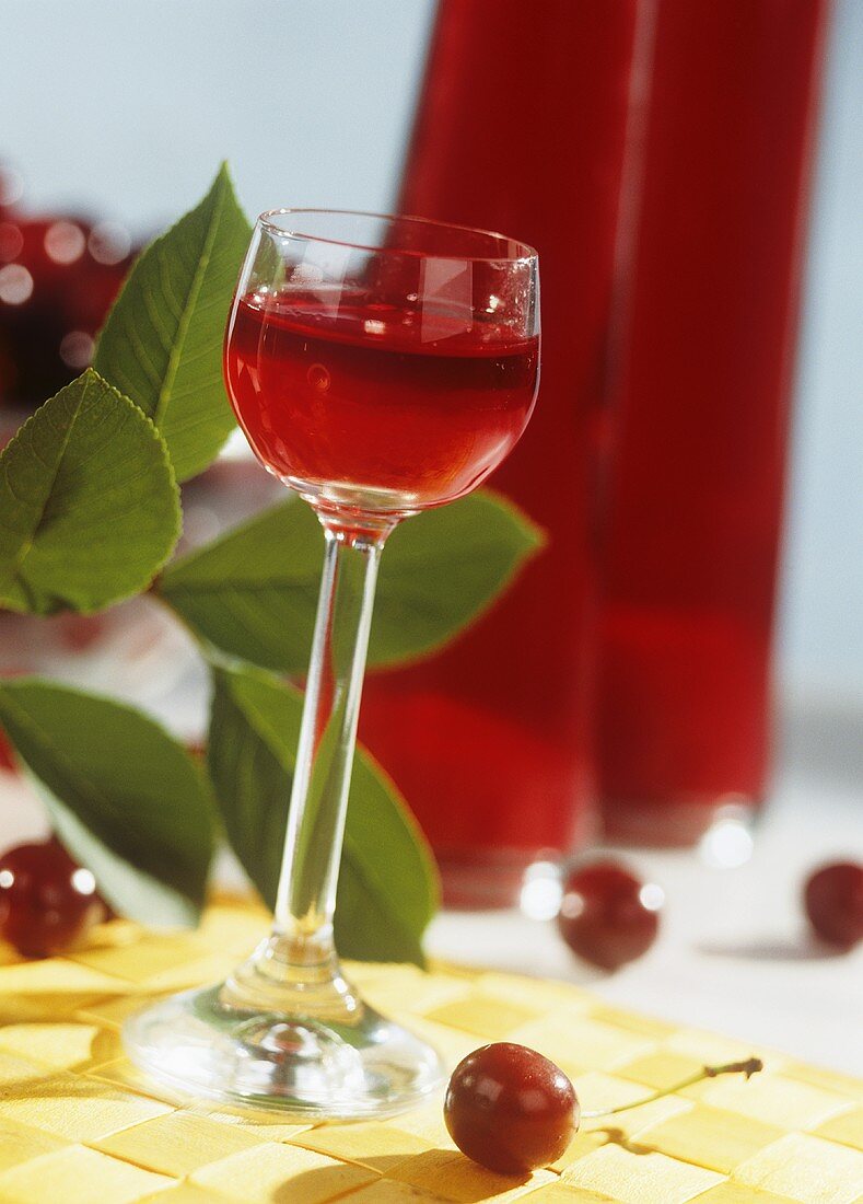 A glass of cherry liqueur