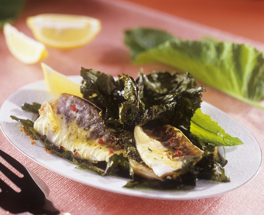 Steamed fish fillet on spinach