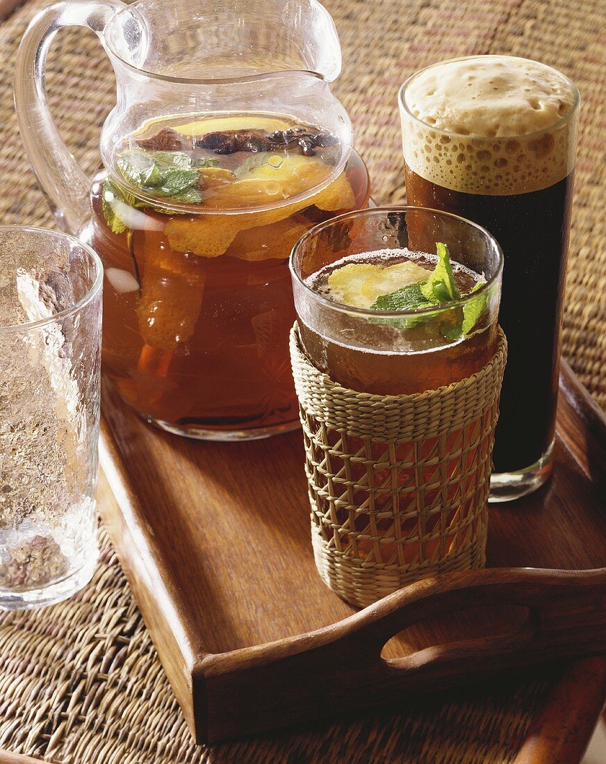 Iced tea with lemon peel and spices