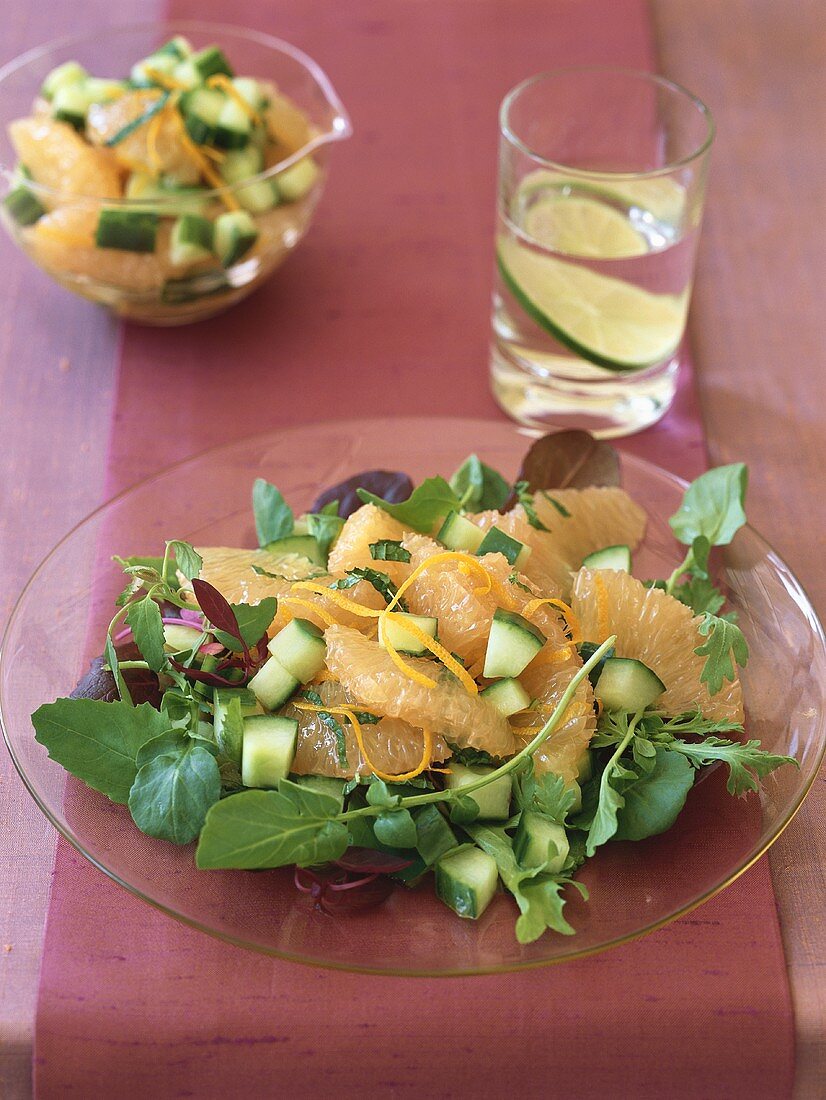 Grapefruit and cucumber salad with herbs