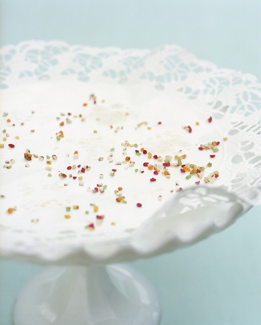 Cake crumbs on cake stand