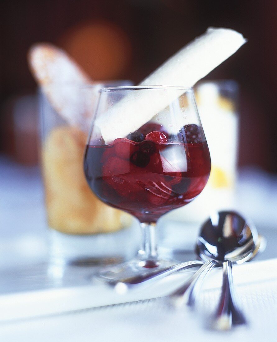Red fruit compote in a glass