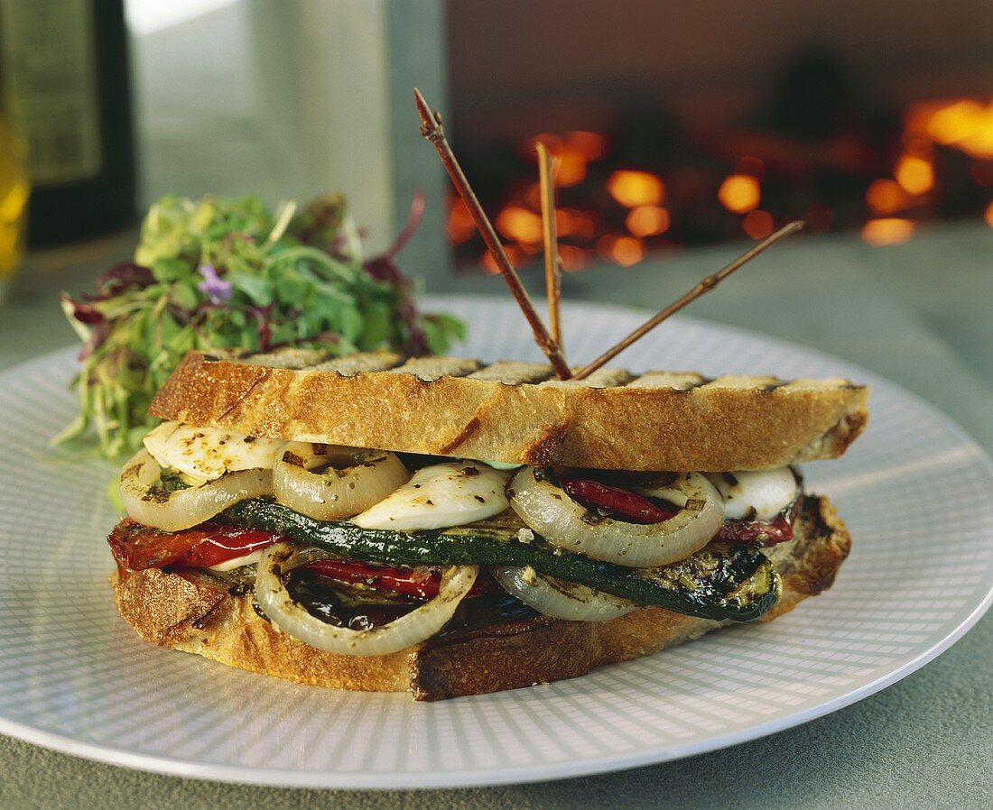 Vegetable and mozzarella sandwich in grilled bread