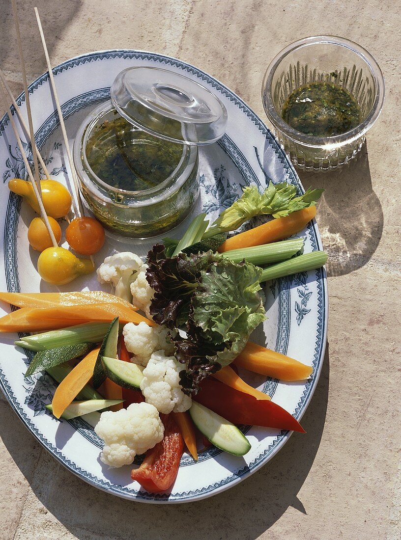Crudités (Vegetables with hot anchovy sauce, France)