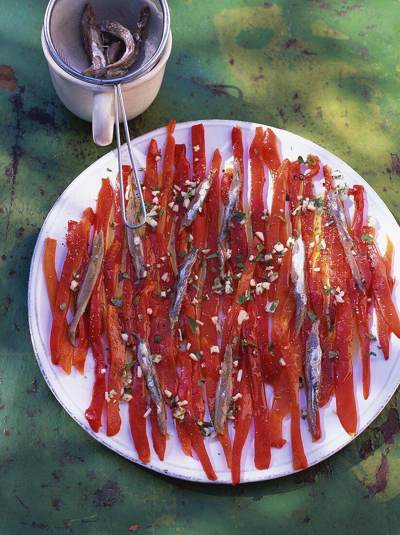 Poivrons rôtis aux anchois (gegrillte Paprika mit Sardellen)