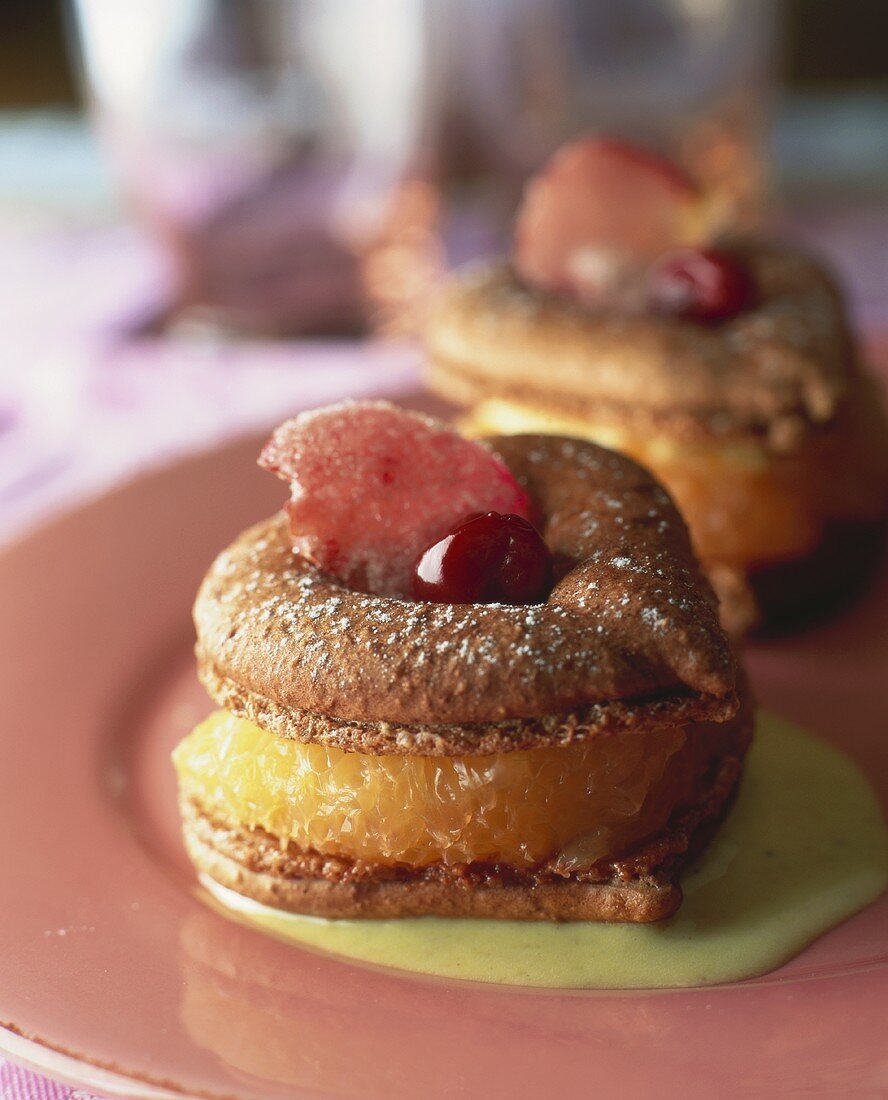 Chocolate meringue with fruit